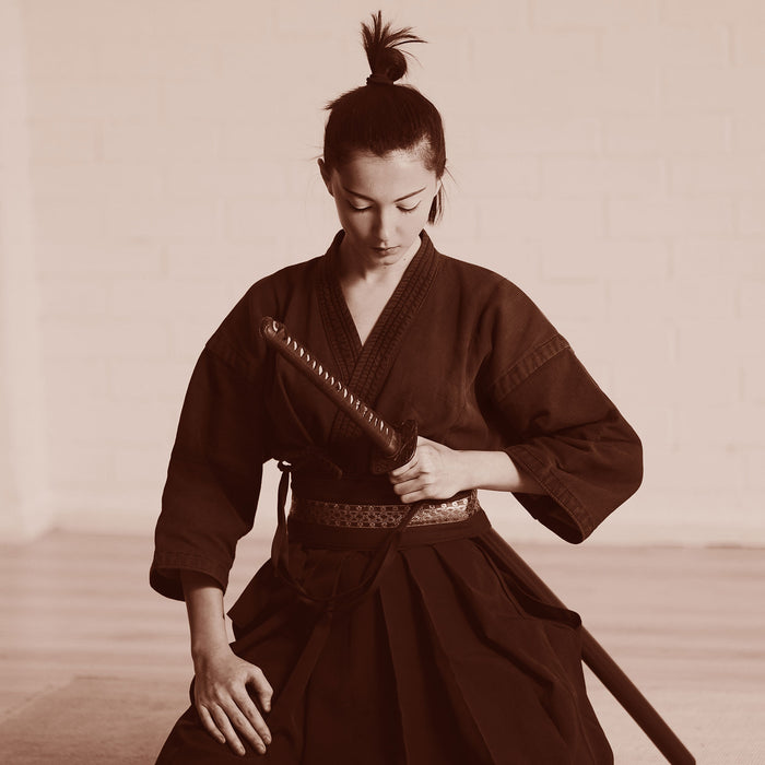 stolze Samurai-Kriegerin, Glasbild Quadratisch