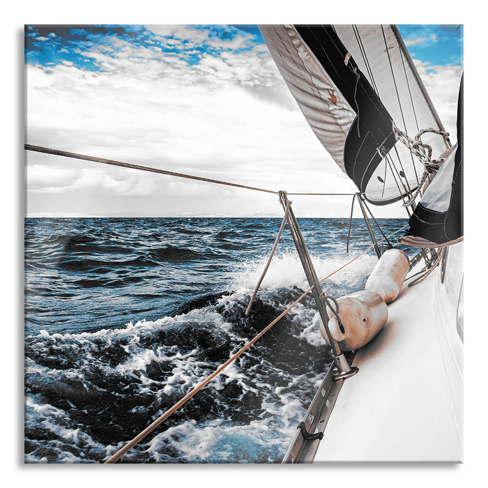 Die weißen Segel der Yacht, Glasbild Quadratisch