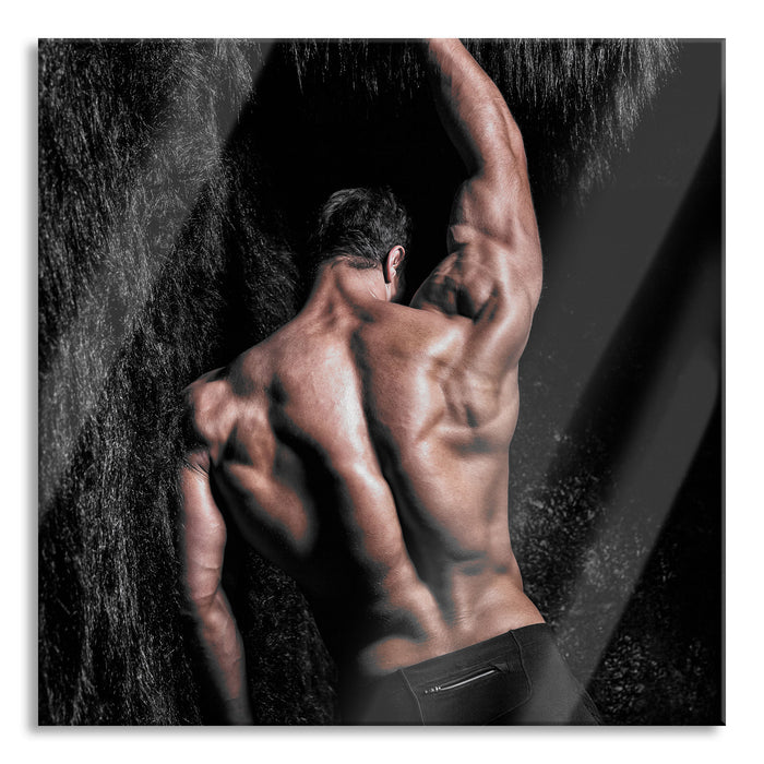 Pixxprint Muskulöser sexy Mann, Glasbild Quadratisch