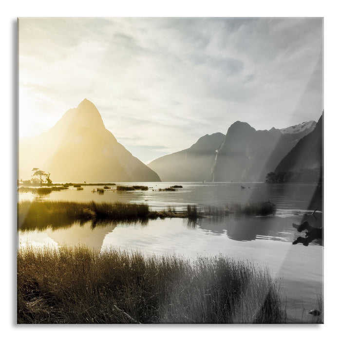 Pixxprint Milford Sound Neuseeland, Glasbild Quadratisch