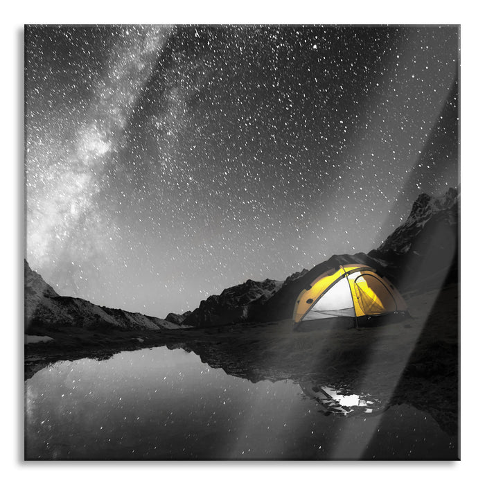 Pixxprint Zelten unter tausenden Sternen, Glasbild Quadratisch