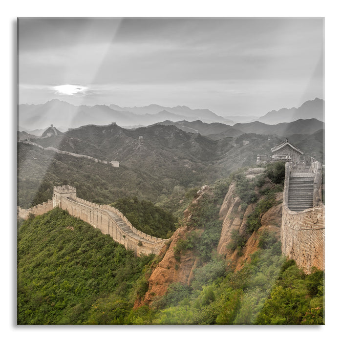 Pixxprint Chinesische Mauer, Glasbild Quadratisch