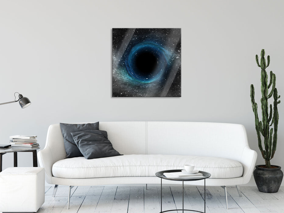Schwarzes Loch im Weltall, Glasbild Quadratisch
