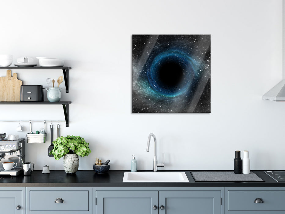 Schwarzes Loch im Weltall, Glasbild Quadratisch