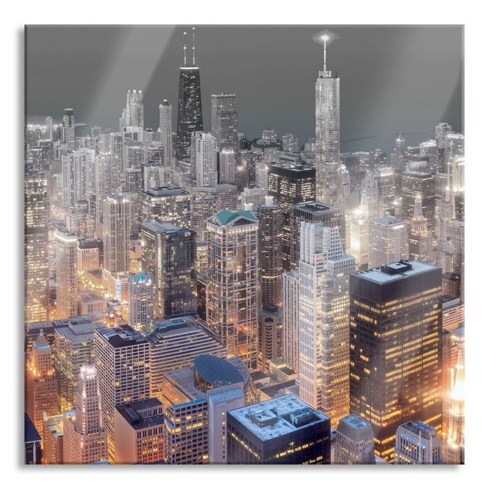 Pixxprint Luftaufnahme Chicago, Glasbild Quadratisch