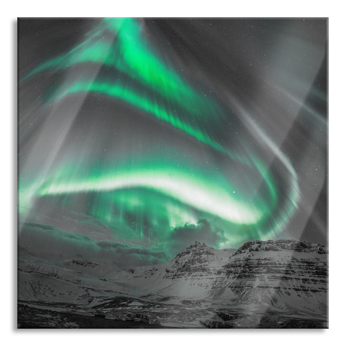 Nordlichter über Island, Glasbild Quadratisch