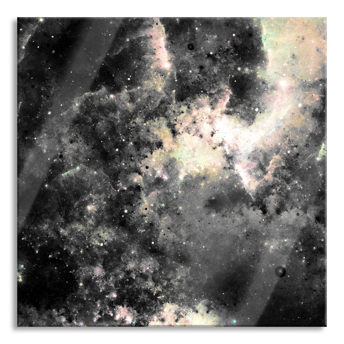 Bunte Nebelgalaxie und Sterne, Glasbild Quadratisch