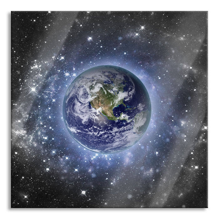 Pixxprint Planet Erde im Weltraum, Glasbild Quadratisch