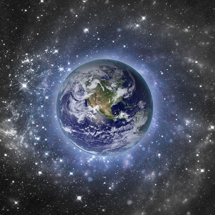 Planet Erde im Weltraum, Glasbild Quadratisch