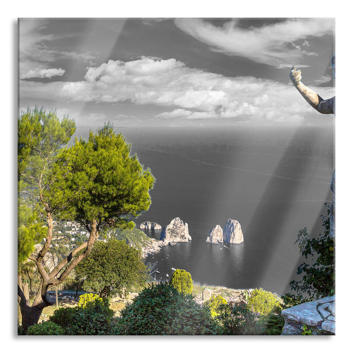 Pixxprint Insel Capri in Italien, Glasbild Quadratisch