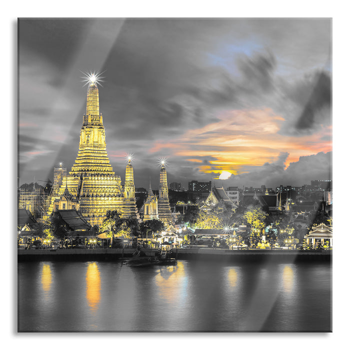 Pixxprint Tempel Bangkok Thailand, Glasbild Quadratisch