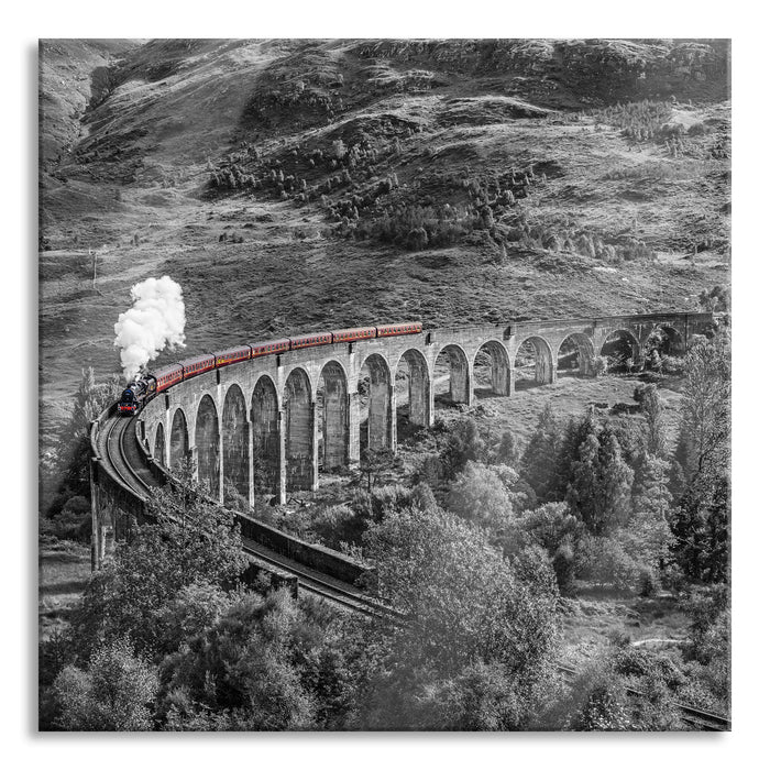 Pixxprint Eisenbahnviadukt in Schottland, Glasbild Quadratisch
