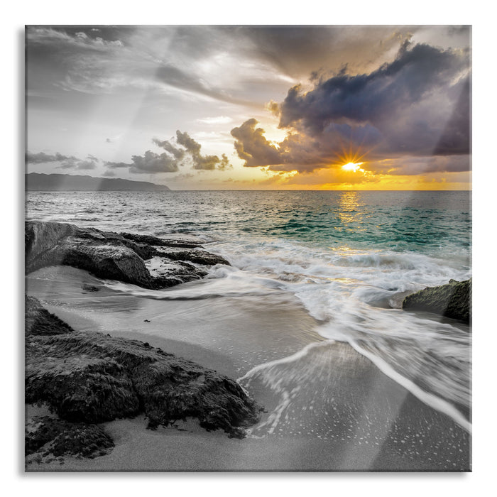 Pixxprint Sonnuntergang auf Hawaii, Glasbild Quadratisch