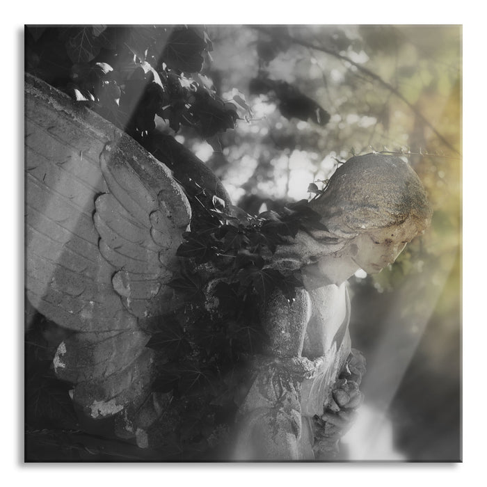 Pixxprint Goldenen Engel im Sonnenlicht, Glasbild Quadratisch