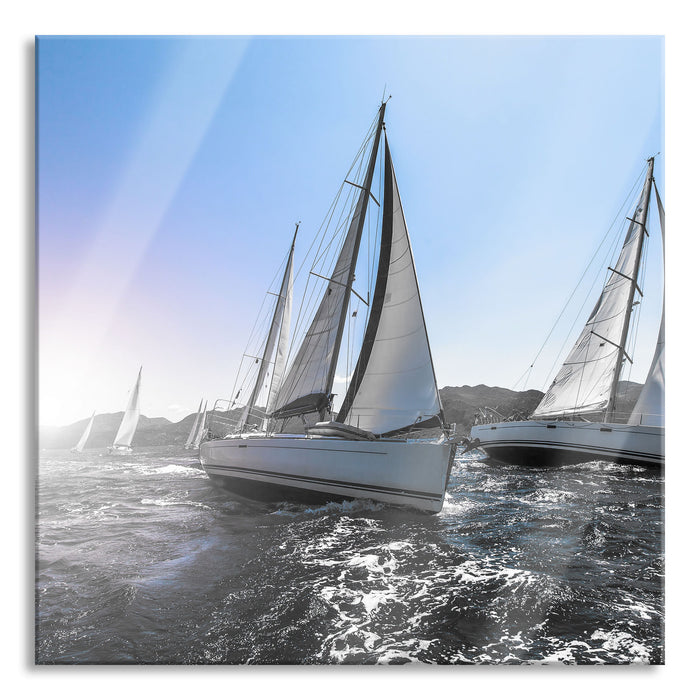 Pixxprint Luxusyachten bei Segelregatta, Glasbild Quadratisch