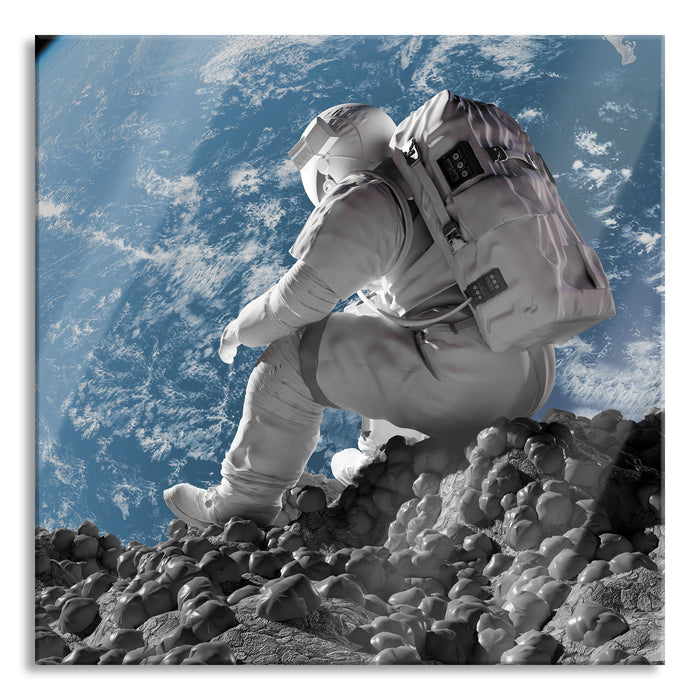 Der Astronaut, Glasbild Quadratisch