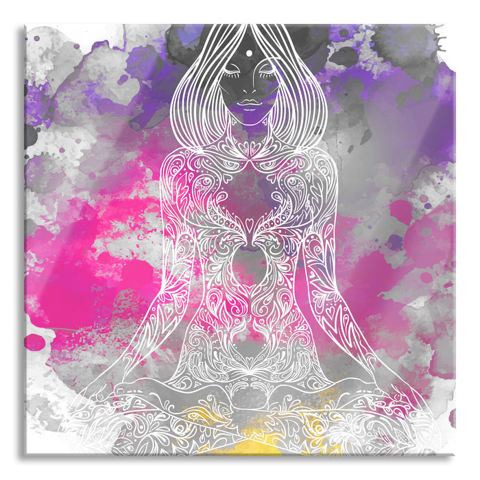 Pixxprint Lotushaltung Yoga, Glasbild Quadratisch