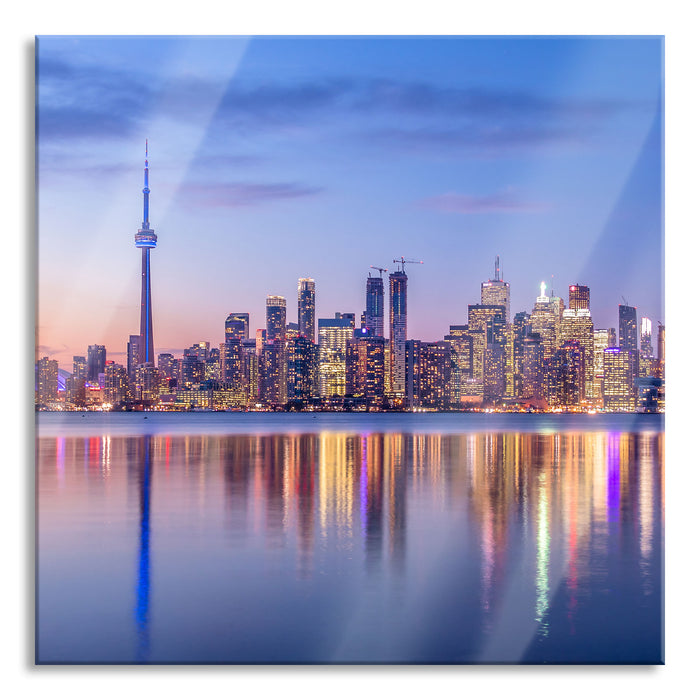 Skyline Toronto in der Abenddämmerung, Glasbild Quadratisch