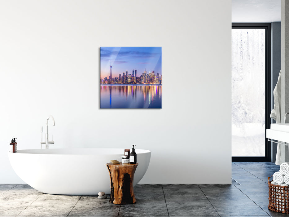 Skyline Toronto in der Abenddämmerung, Glasbild Quadratisch