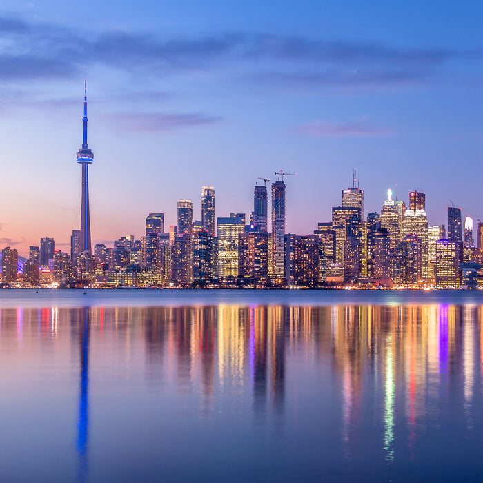 Skyline Toronto in der Abenddämmerung, Glasbild Quadratisch