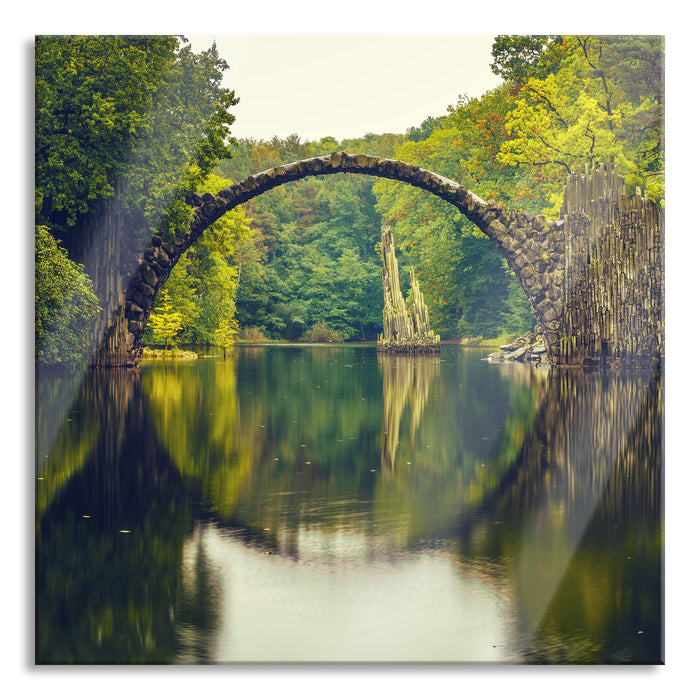 Rakotz-Brücke Kromlau Reflexion, Glasbild Quadratisch