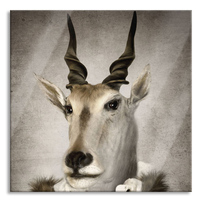 Pixxprint Antilopenkopf mit Menschenkörper, Glasbild Quadratisch