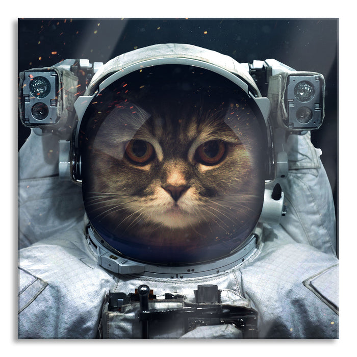 Pixxprint Astronautenkatze im Weltraum, Glasbild Quadratisch