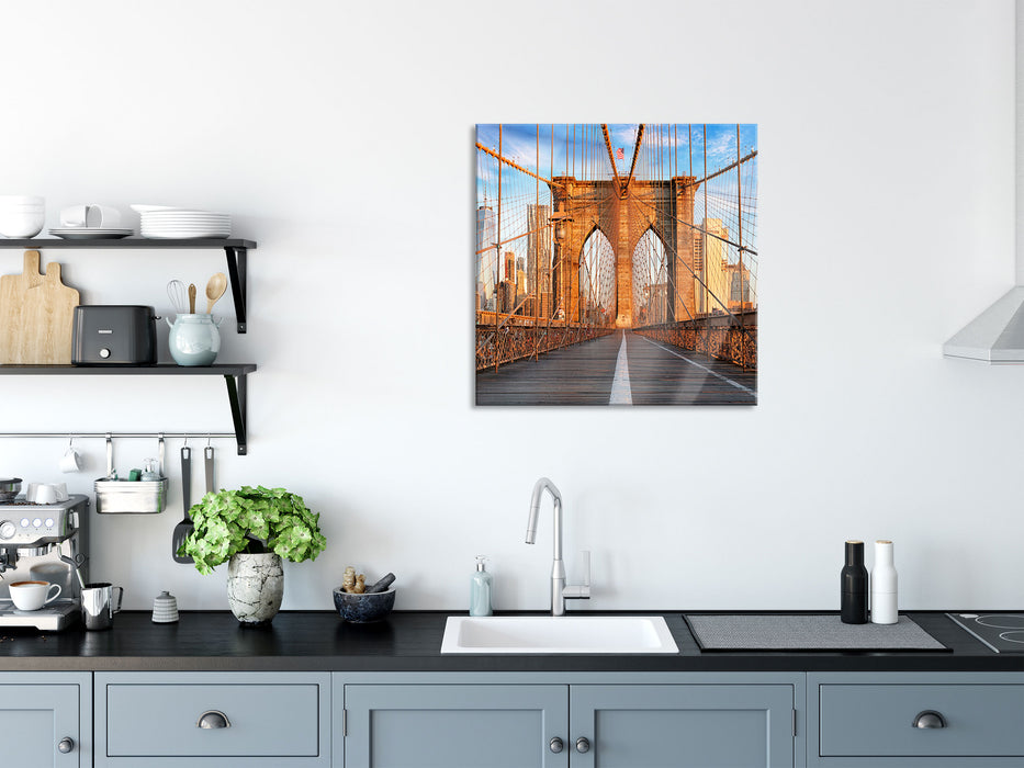 Leere Brooklyn Bridge in New York City, Glasbild Quadratisch