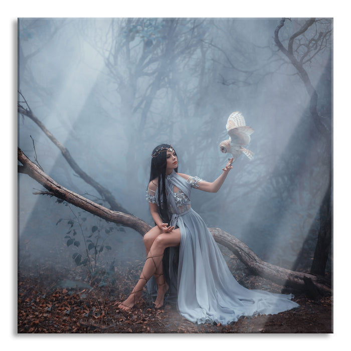 Pixxprint Mystische Schönheit im nebeligen Wald, Glasbild Quadratisch