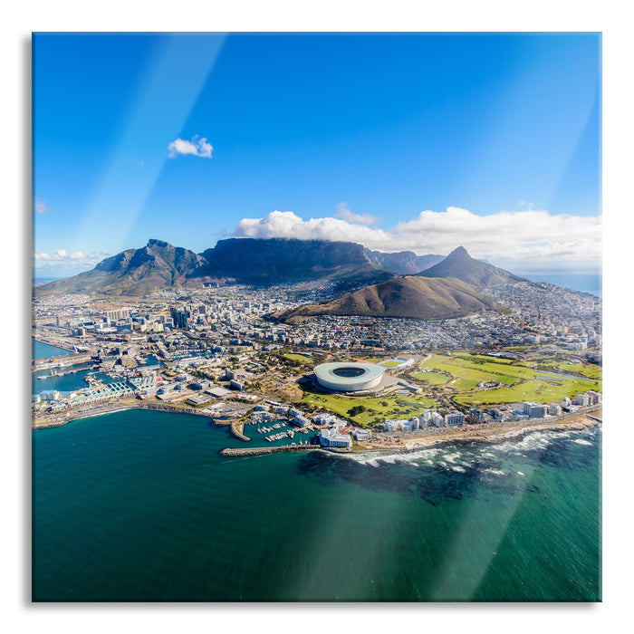 Luftaufnahme von Kapstadt, Glasbild Quadratisch