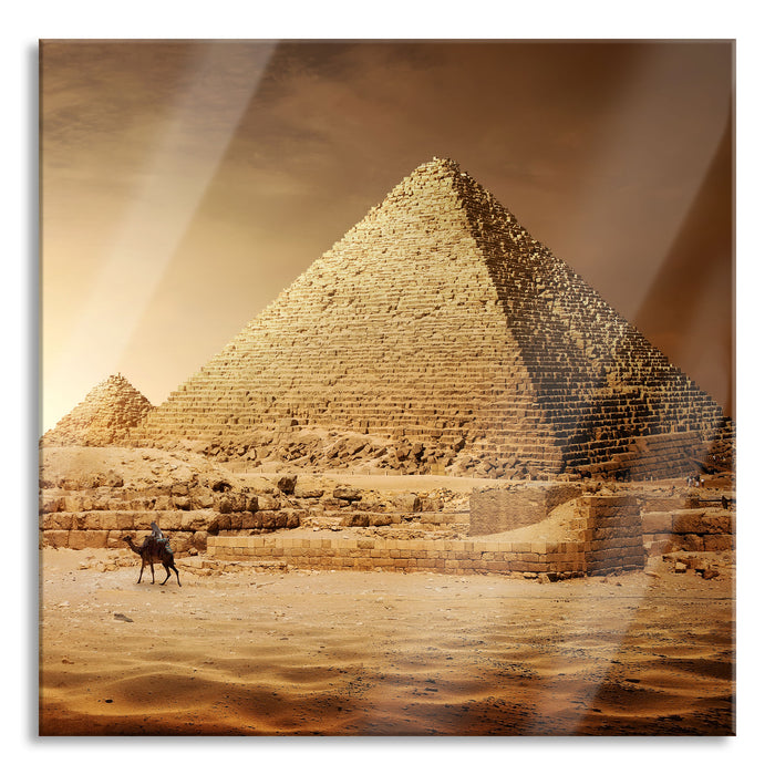 Pyramiden in Ägypten bei Sonnenuntergang, Glasbild Quadratisch