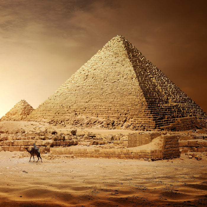 Pyramiden in Ägypten bei Sonnenuntergang, Glasbild Quadratisch