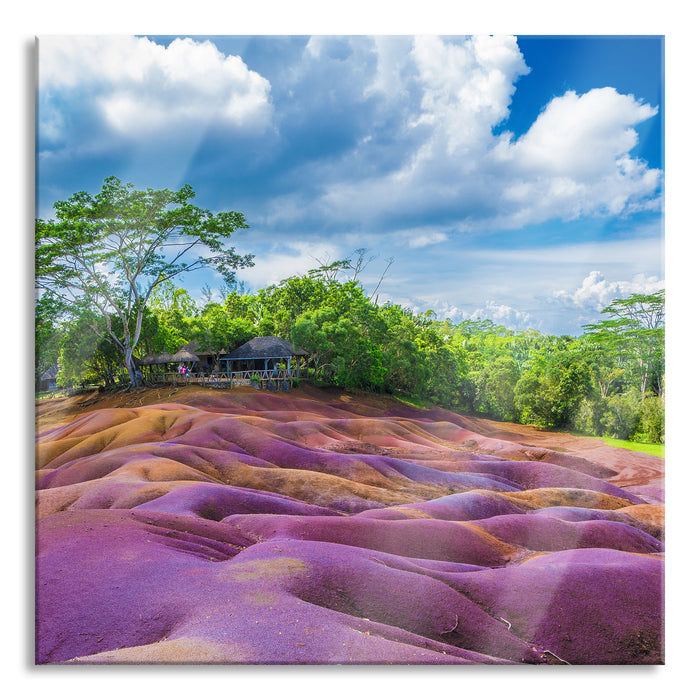 Siebenfarbige Erde bei Chamarel auf Mauritius, Glasbild Quadratisch