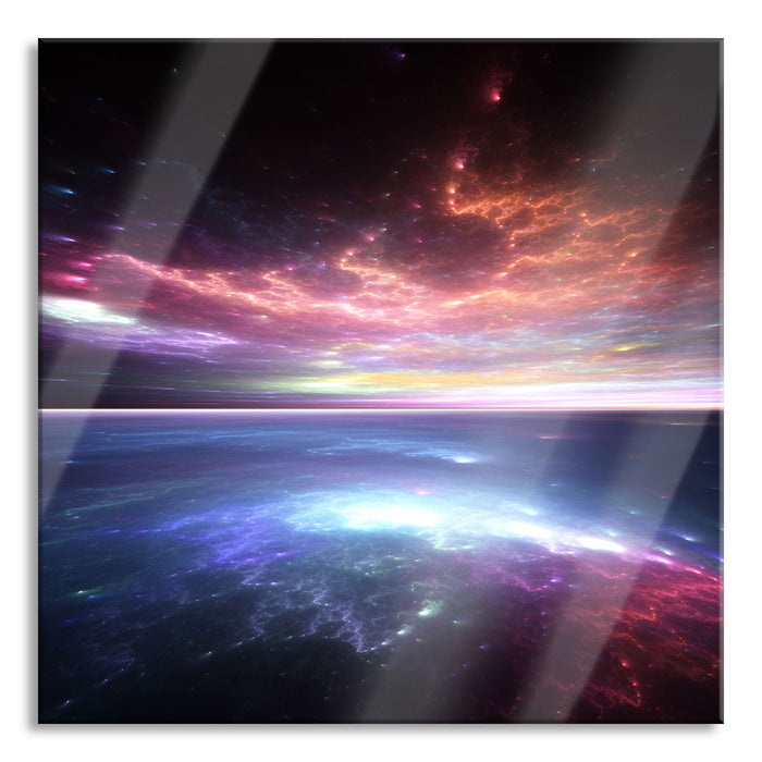 Pixxprint Horizont unter bunter Wolkendecke, Glasbild Quadratisch