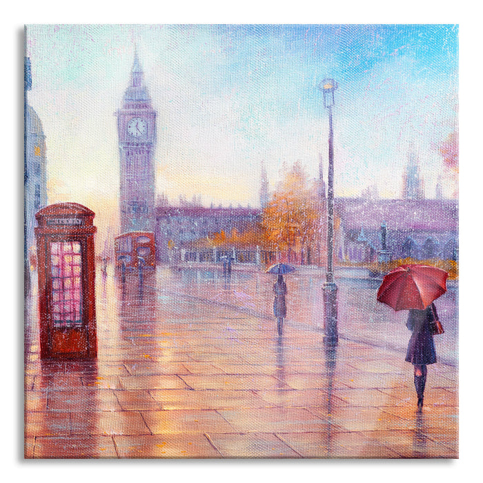 Regentag in London mit Big Ben, Glasbild Quadratisch