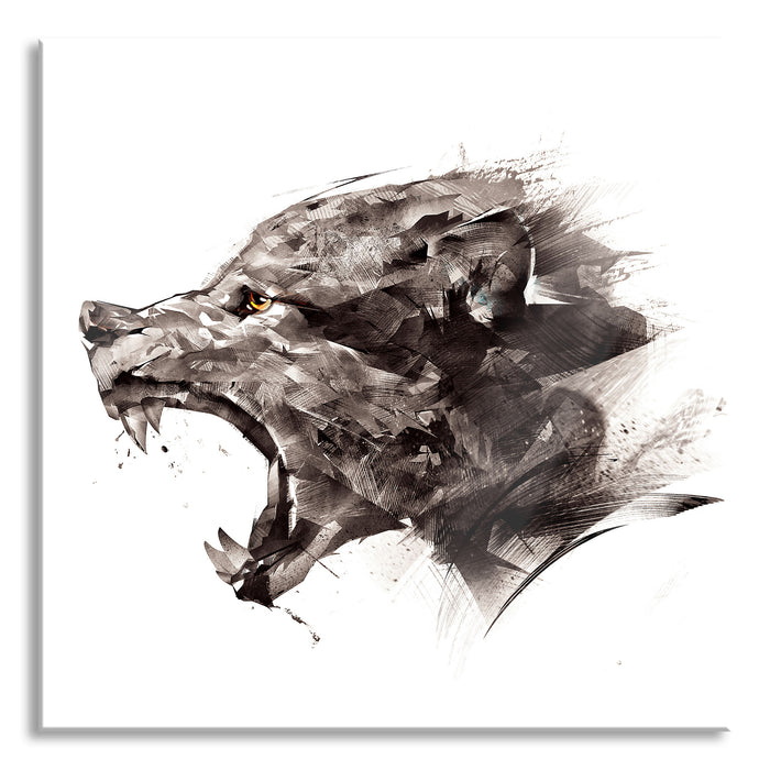 Pixxprint Abstrakter Wolfskopf im Profil, Glasbild Quadratisch