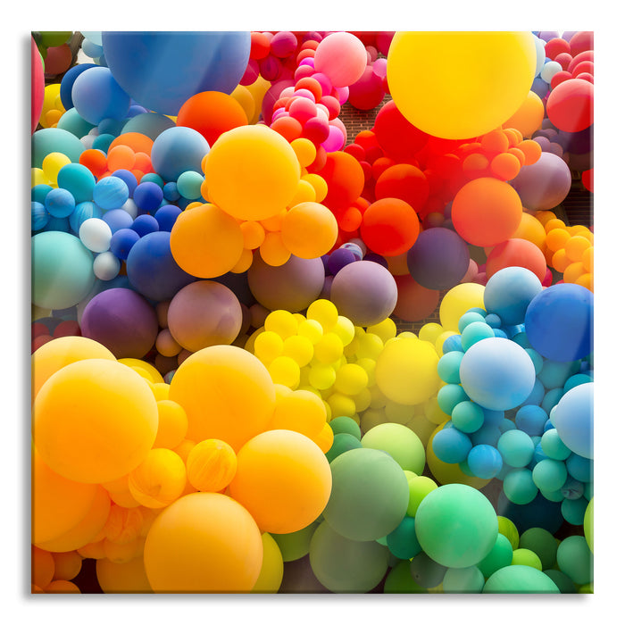 Pixxprint Hunderte bunte Luftballons, Glasbild Quadratisch