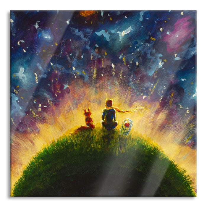 Pixxprint Ölgemälde "Der kleine Prinz", Glasbild Quadratisch