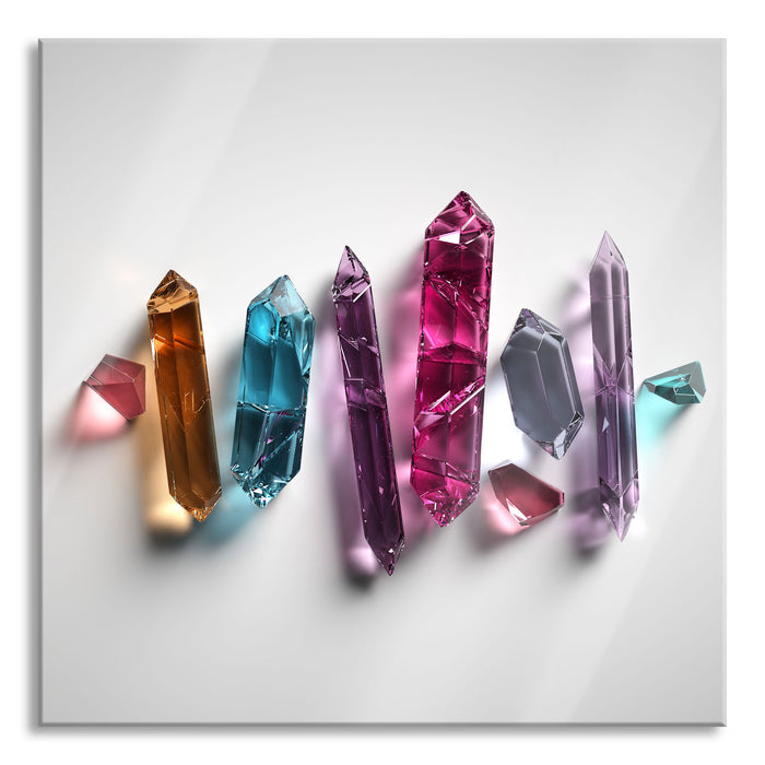 Pixxprint Spirituelle Farbkristalle, Glasbild Quadratisch