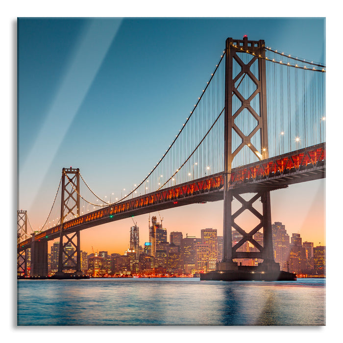 Oakland Bay Brücke bei Sonnenuntergang, Glasbild Quadratisch