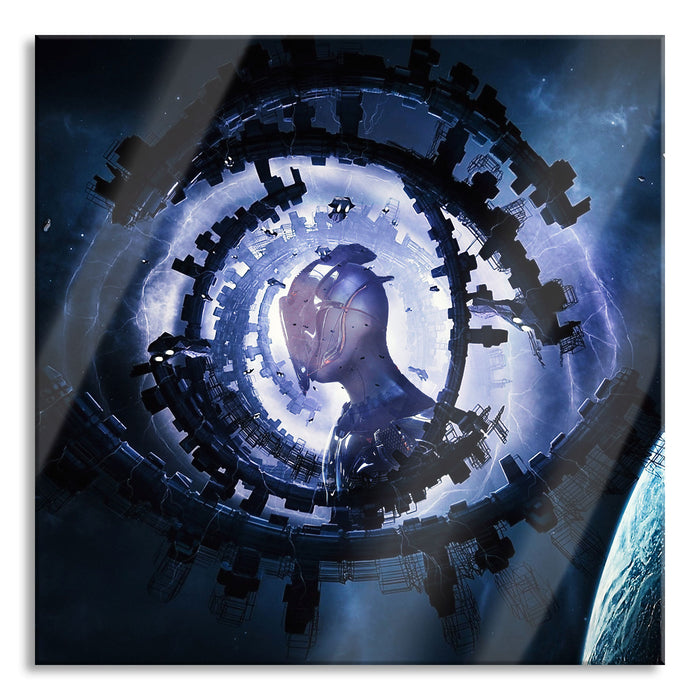 Pixxprint Abstraktes Auge mit Alien im Weltraum, Glasbild Quadratisch