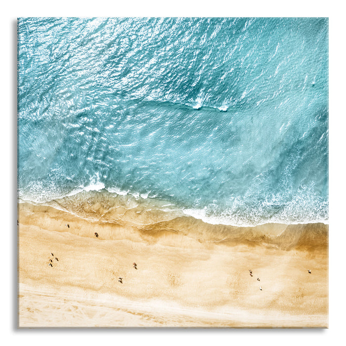 Pixxprint Luftaufnahme von türkisem Meer am Strand, Glasbild Quadratisch