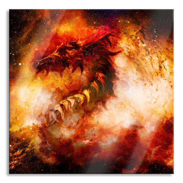 Pixxprint Abstrakter roter Feuerdrachen, Glasbild Quadratisch