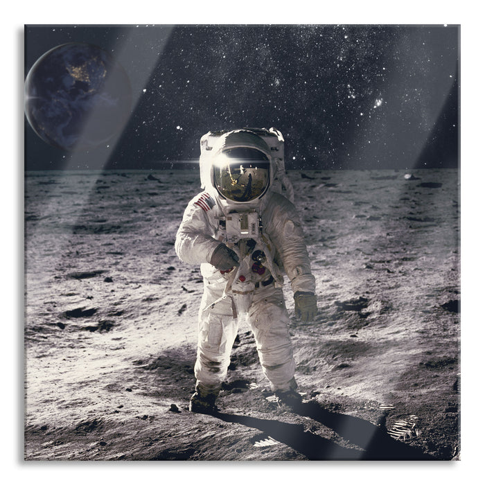 Einsamer Astronaut auf dem Mond, Glasbild Quadratisch