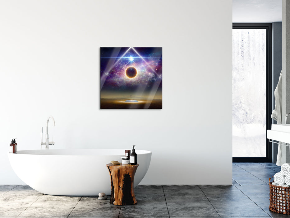 Science Fiction Collage Planeten im Weltraum, Glasbild Quadratisch