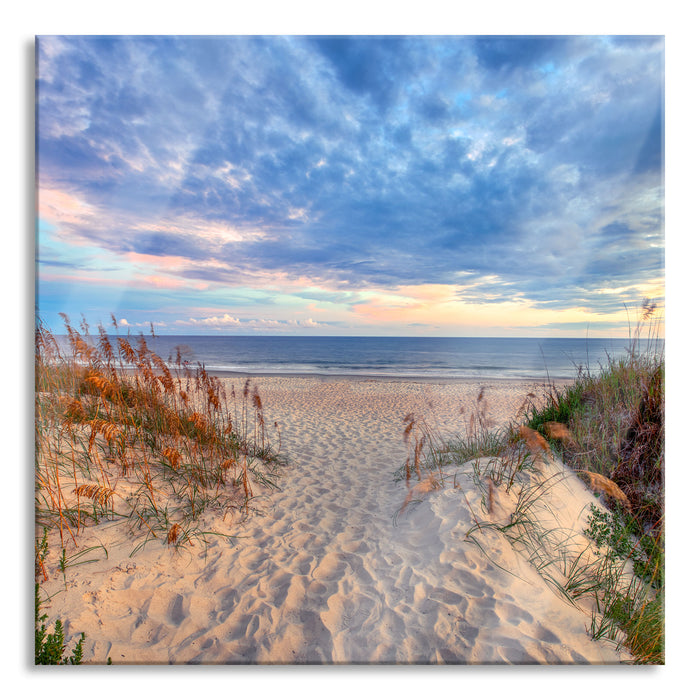 Pixxprint Düneneingang mit Meerblick, Glasbild Quadratisch