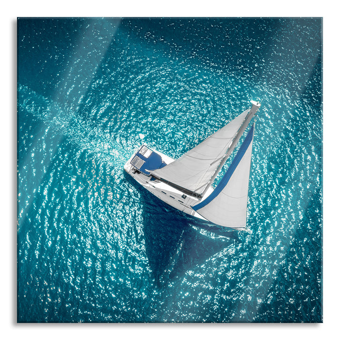 Pixxprint Einsames Segelboot auf dem Meer, Glasbild Quadratisch