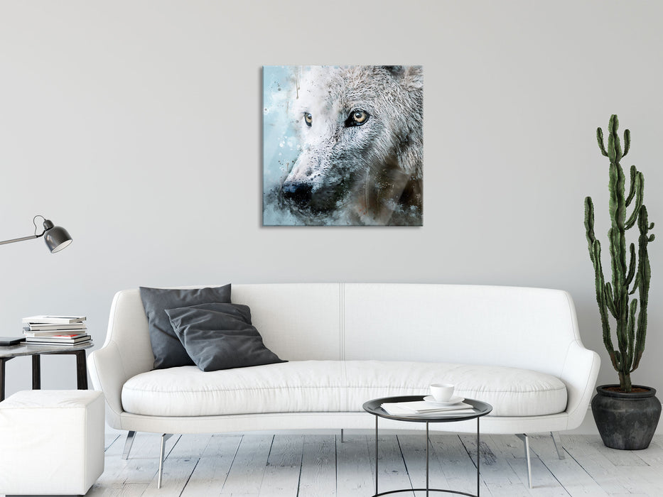 Dreckiger Wolf Nahaufnahme, Glasbild Quadratisch