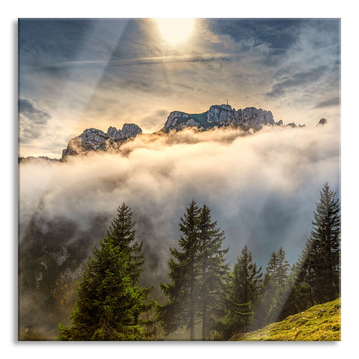 Pixxprint Aufsteigende Wolken in den Dolomiten, Glasbild Quadratisch