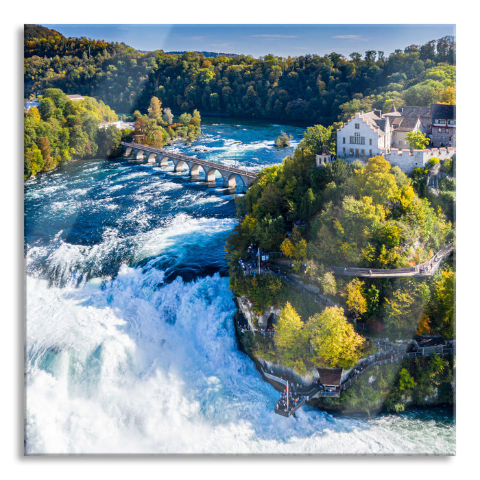 Pixxprint Panorama vom Rheinfall in der Schweiz, Glasbild Quadratisch